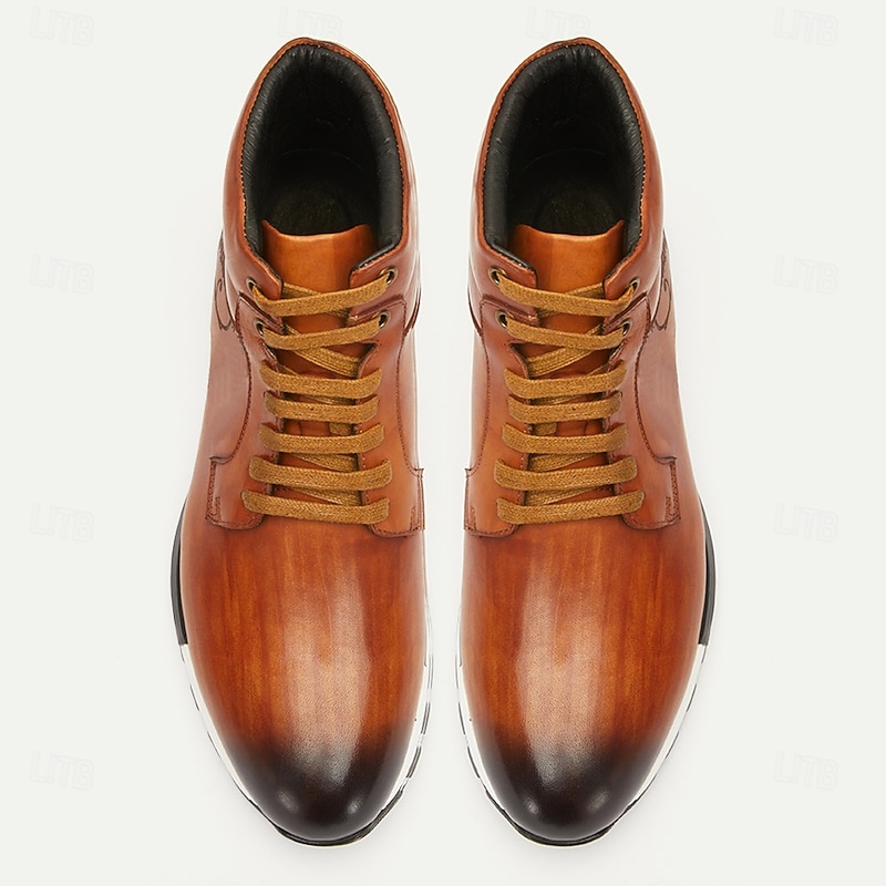 Men's Brown Leather Lace-Up Ankle Boots with Padded Collar for Casual and Outdoor Wear2