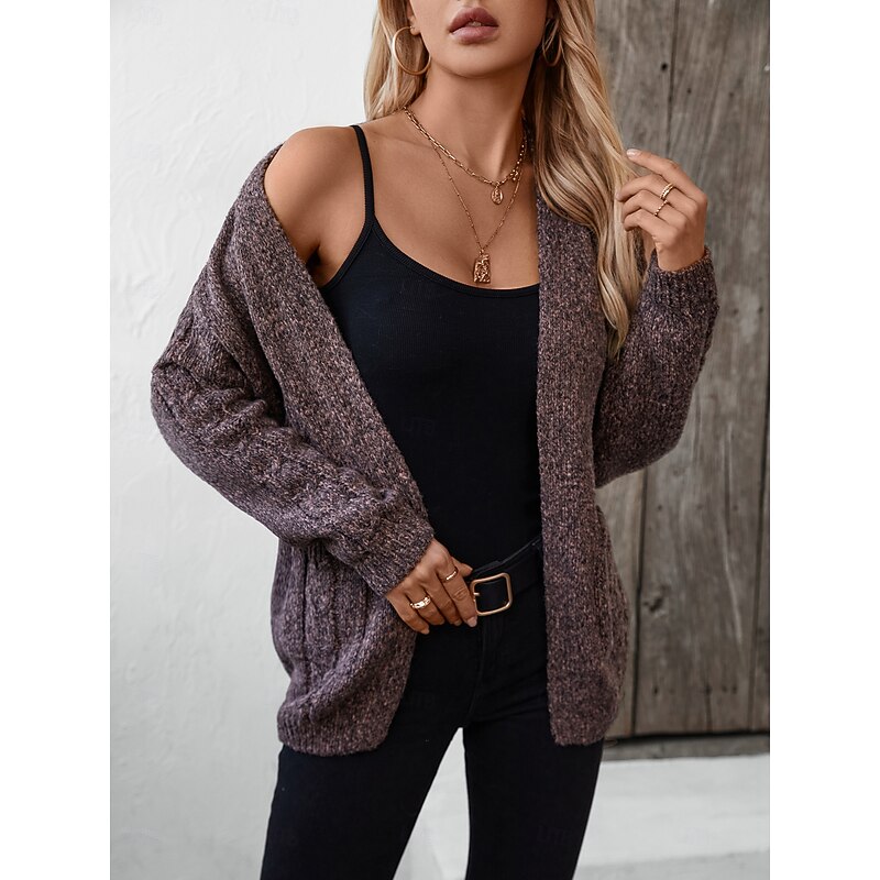 Women's Cardigan Sweater Jacket Fashion Streetwear Soft Solid Color Open Front Buttons Knitted Long Sleeve Regular Tops Knit Work Camel Purple Fall Winter4
