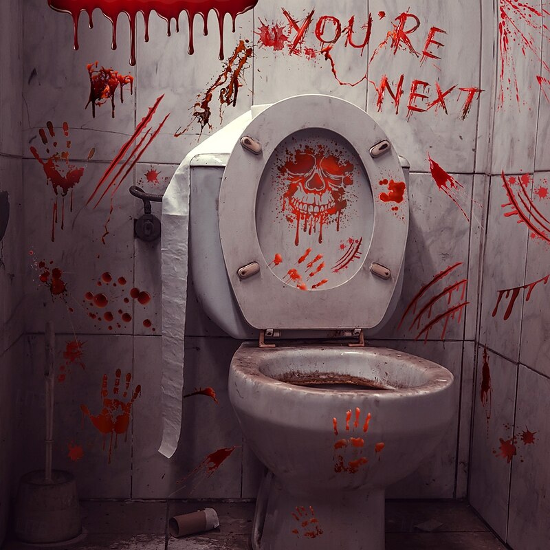 Halloween Toilet Decal Sticker Set Blood Hand and Footprints, Bloody Wall Decoration for Bathroom and Living Room Background