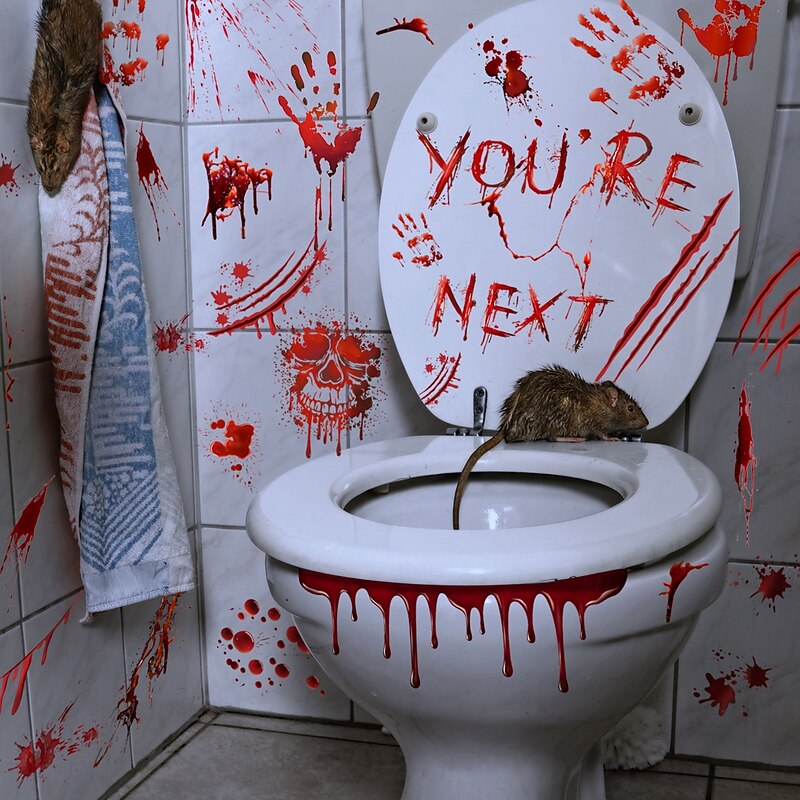 Halloween Toilet Decal Sticker Set Blood Hand and Footprints, Bloody Wall Decoration for Bathroom and Living Room Background4