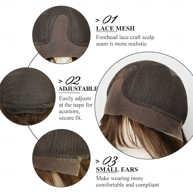 Human Hair Blend Wig Short Natural Straight Pixie Cut Side Part Layered Haircut Asymmetrical Brown Cosplay Curler & straightener Natural Hairline Capless Brazilian Hair Women's All Black / Blonde 144