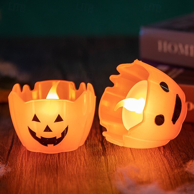 Halloween Pumpkin Lights with LED Flickering Candle Light, Halloween Jack O Lantern Snow Buddies Ornament Desk Garden The Thinker Statue Rainbow Party Dress Up Props 6/12pcs3