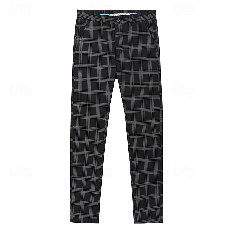 Men's Trousers Chinos Jogger Pants Plaid Dress Pants Pocket Lattice Breathable Soft Business Casual Daily Fashion Streetwear Black Light Green3