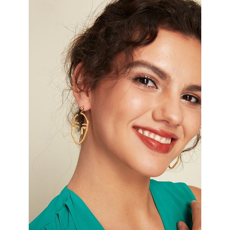 Women's Abstract Face Drop Earrings - Titanium Steel - Lightweight - Unique Art Design3