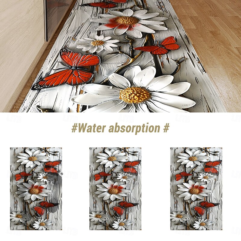 Wooden Daisy Pattern Kitchen Rug Area Rug Mat Non-Slip Oil Proof Floor Mat Livingroom Rug Indoor Outdoor Mat Bedroom Decor Bathroom Mat Entrance Rug Door Mat3