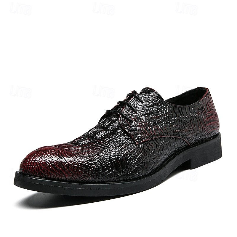 Men's Crocodile Pattern Oxford Shoes - Faux Leather Lace-Up Formal Dress Shoes for Business and Special Occasions2