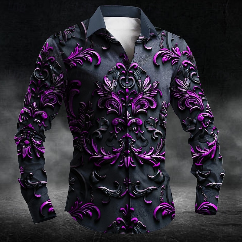 Halloween Men's Halloween Costumes Day of the Dead Button Up Shirt Long Sleeve Dark Party Evening Wear Fall Spring & Summer Shirt Collar Button Up 3D Print Red Blue Purple Green2