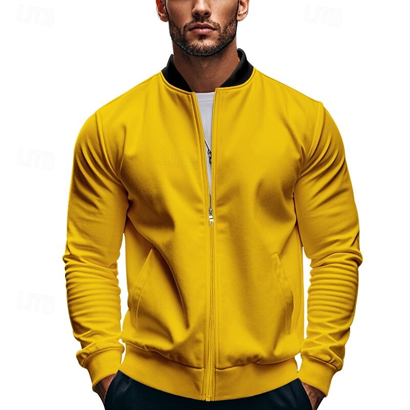 Men's Lightweight Jacket Varsity Jacket Daily Vacation Breathable Patchwork Spring & Fall Color Block Fashion Classic Stand Collar Regular Black Yellow Red Navy Blue Royal Blue Jacket2