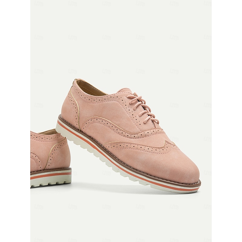 Women's Pink Suede Oxford Shoes with Brogue Detailing and Comfortable Sole - Perfect for Casual and Formal Wear2
