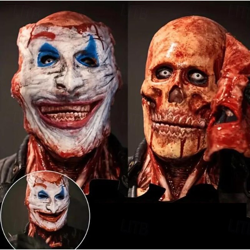 Halloween Blood Double Mask, Joker Skull Scary Realistic Halloween Mask For Adults Costumes Men's Halloween Costume, Frightening Fun Horror Skull Mask2
