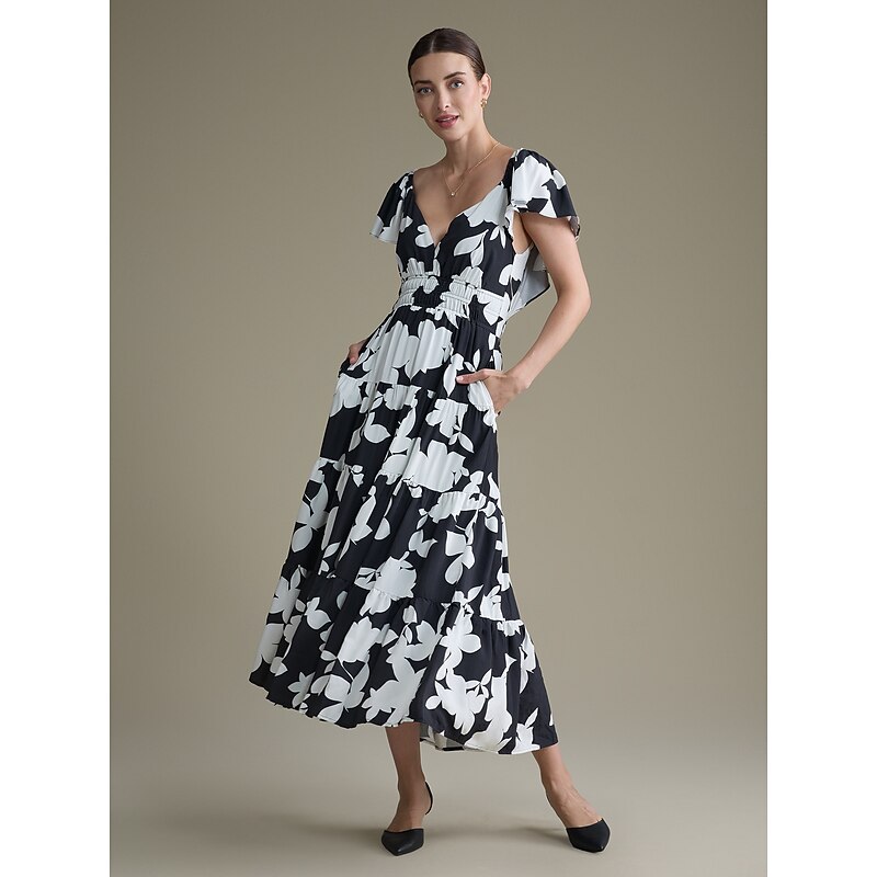 Tencel Cotton Floral Elastic Waist Maxi Dress