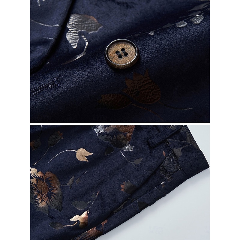 Men's Party Party Evening Wear Suits Shawl Lapel Black Dark Navy Party Luxury Printed Tailored Fit 2 Piece Single Breasted One-button4