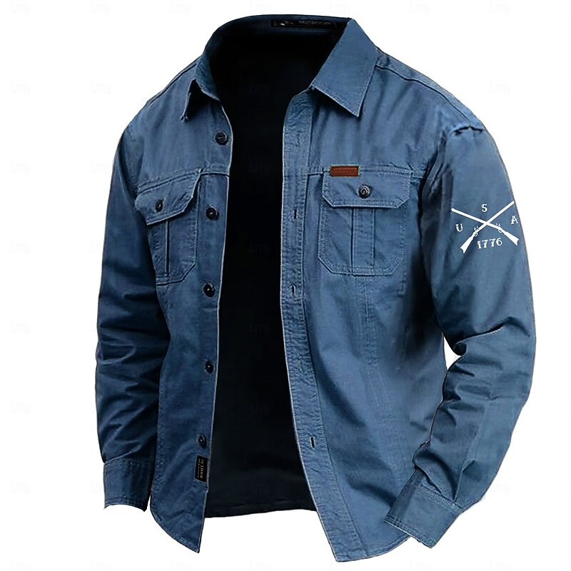 Men's Letter Printed USA Work Shirt Western Shirt Cargo Shirt Long Sleeve Casual Tactical Sports & Outdoor Going out Winter Spring & Fall Turndown Print Army Green Blue Khaki3