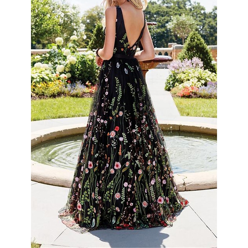 Women's Maxi Dress Black Dress Cocktail Dress Chiffon Dress Swing Dress Elegant Streetwear Maxi Party Wedding Guest Cocktail Party Regular Fit Sleeveless V Neck Black Summer2