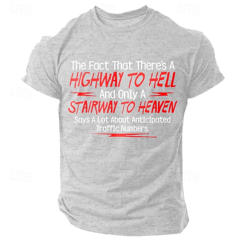 Men's Funny Graphic T-Shirt - Highway To Hell, Stairway To Heaven Traffic Numbers Pun Short Sleeve4