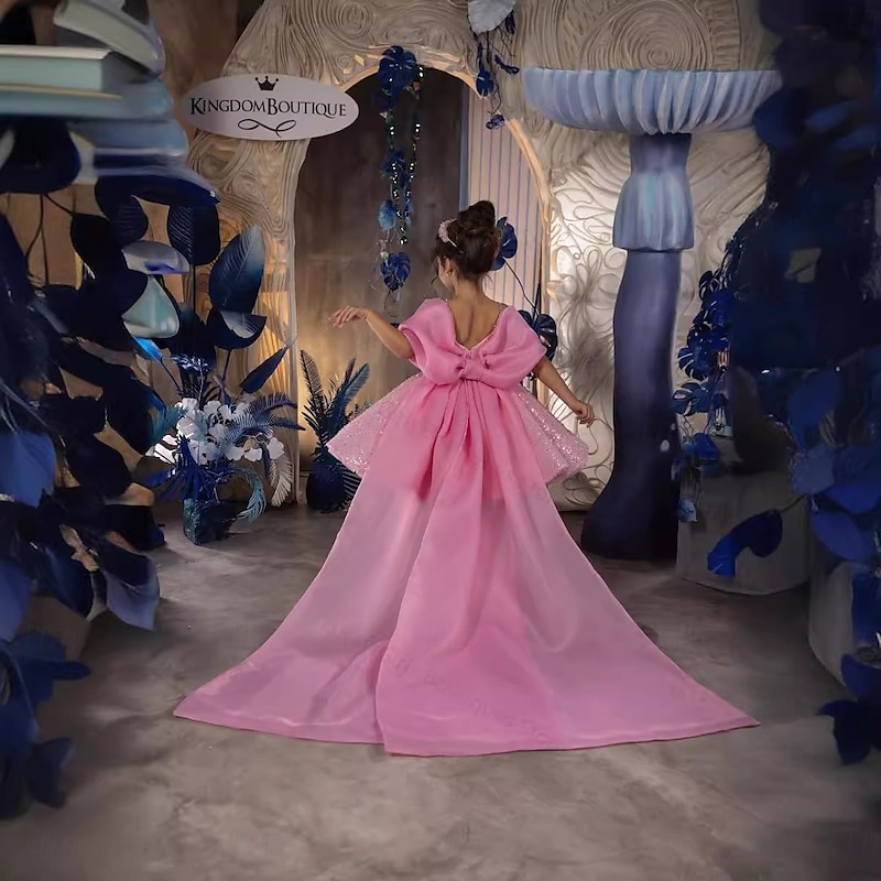 Kids Girls' Party Dress Solid Color 3/4 Length Sleeve Performance Mesh Princess Sweet Mesh Mid-Calf Sheath Dress Tulle Dress Summer Spring Fall 4-12 Years Pink Sky Blue4