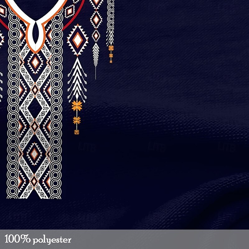 Men's Boho / Paisley / Damask T shirt Long Sleeve 3D Print Vintage Daily Summer Spring Fall Blue Henley Collar Henley T-Shirt2