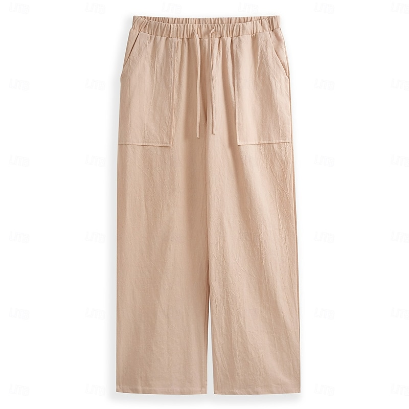 Men's Linen Pants Trousers Summer Pants Beach Pants Drawstring Pocket Elastic Drawstring Design Plain Lightweight Breathable Full Length Yoga Gym Fashion Streetwear Light Gray Dark Gray3