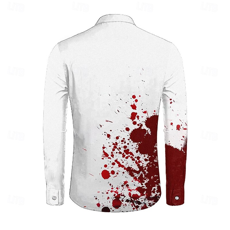 Men's Blood Splatter Blood stains Halloween Costumes Button Up Shirt Long Sleeve Horror Party Evening Wear Fall Winter Spring & Summer Shirt Collar 3D Print Red2