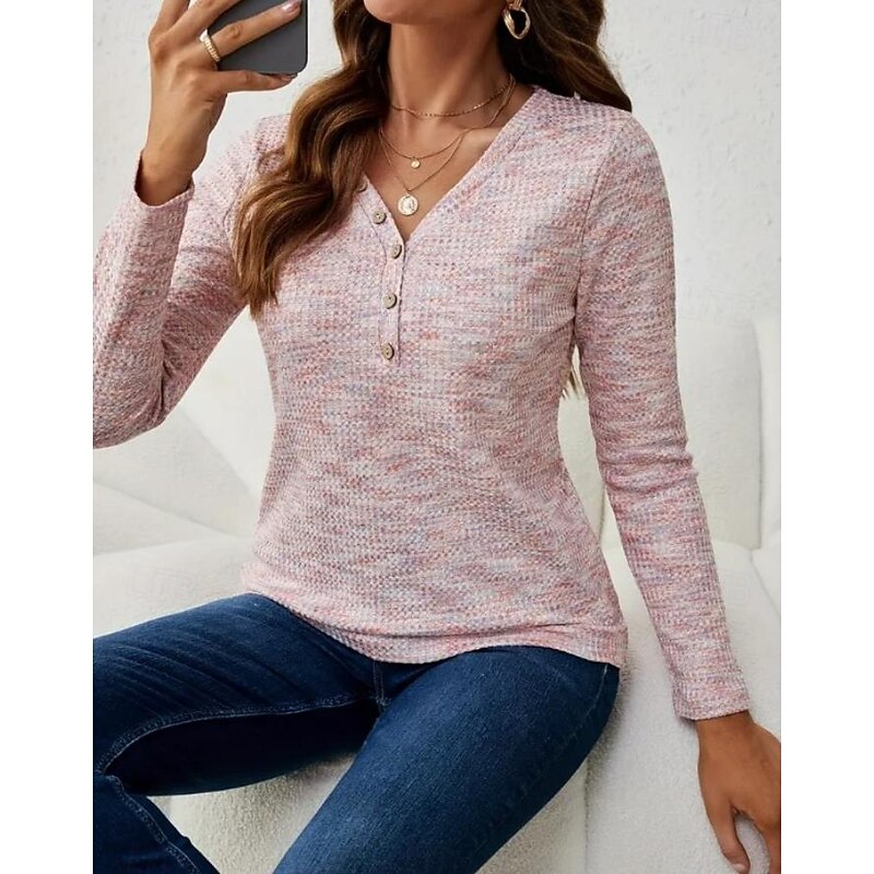 Women's Tunic Elegant Fashion Long Sleeve Regular Tops V Neck Daily Black Red Blue Green Spring Fall3