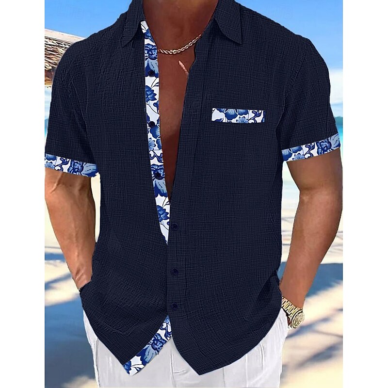 Men's Shirt Linen Shirt Summer Shirt Beach Wear Button Up Shirt Plain Vacation Curise Black White Pink Navy Blue Short Sleeve Collar Summer Spring Clothing Apparel4