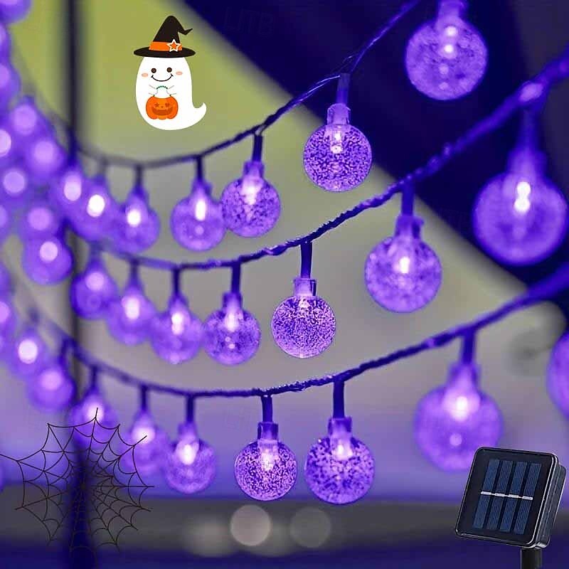 Solar Bubble Ball String Light, Outdoor Waterproof Crystal Globe Lights for Halloween Christmas Wedding Festival Garden Tree Atmosphere Decorative, Purple Orange Multicolor Light 5M-20Leds/6.5M-30Leds2