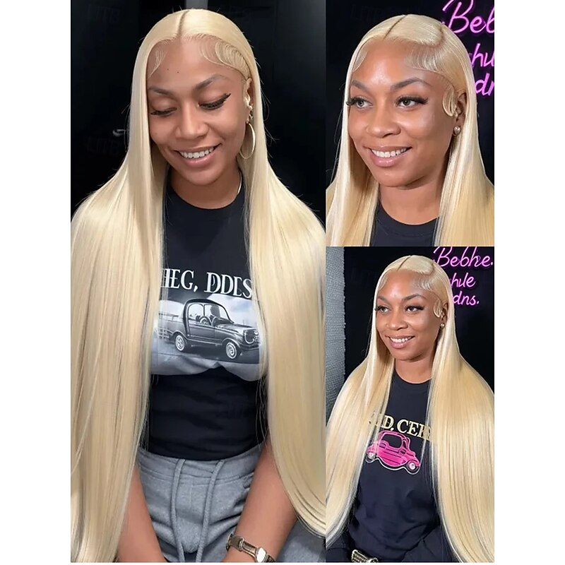 Human Hair 13x4 Lace Front Wig Free Part Peruvian Hair Natural Straight Blonde Wig 150% Density with Baby Hair Glueless Pre-Plucked For wigs for black women Long Human Hair Lace Wig4