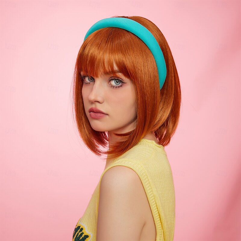 Synthetic Wig Uniforms Career Costumes Princess Straight kinky Straight Middle Part Layered Haircut Machine Made Wig 14 inch Orange Synthetic Hair Women's Cosplay Party Fashion Orange4