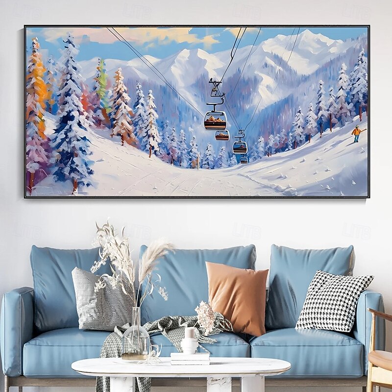 Mintura Handmade Ski Resort Landscape Oil Paintings On Canvas Wall Art Decoration Modern Abstract Picture For Home Decor Rolled Frameless Unstretched Painting3