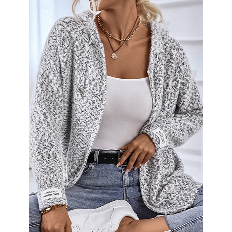 Women's Zip Sweater Sweater Jacket Casual Sweater Casual Soft Geometric Paisley Crew Neck Zipper Hooded Long Sleeve Regular Tops Knit Outdoor Daily Weekend Pink Beige Fall Winter3