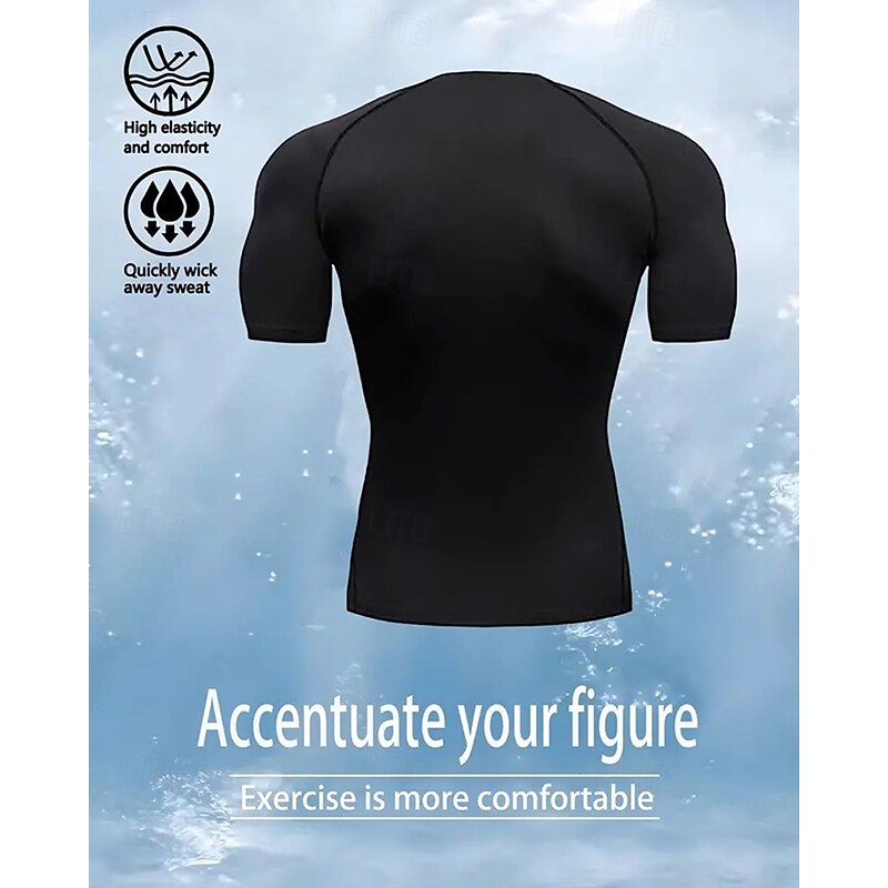 Men's Compression Shirt Athletic Shirt Gym Shirt Fitness Shirt Patchwork Short Sleeve Tee Tshirt Casual Athleisure Letter Quick Dry High Stretch Compression Breathable Gym Workout Walking Jogging2