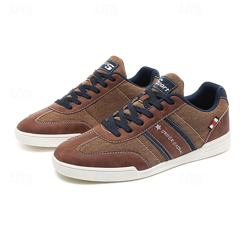 Men's Brown Canvas and Leather Sneakers with Lace-Up Design - Stylish and Comfortable for Casual and Sporty Wear2