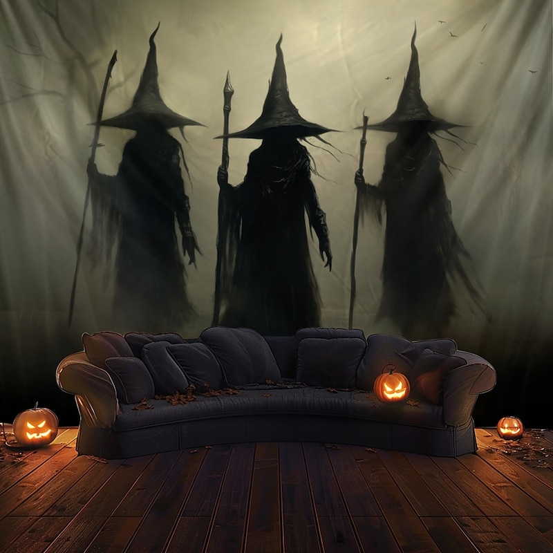 Halloween Decorations Three Witches Hanging Tapestry Wall Art Large Tapestry Mural Decor Photograph Backdrop Blanket Curtain Home Bedroom Living Room Decoration Zombie Bride Bloody Hand
