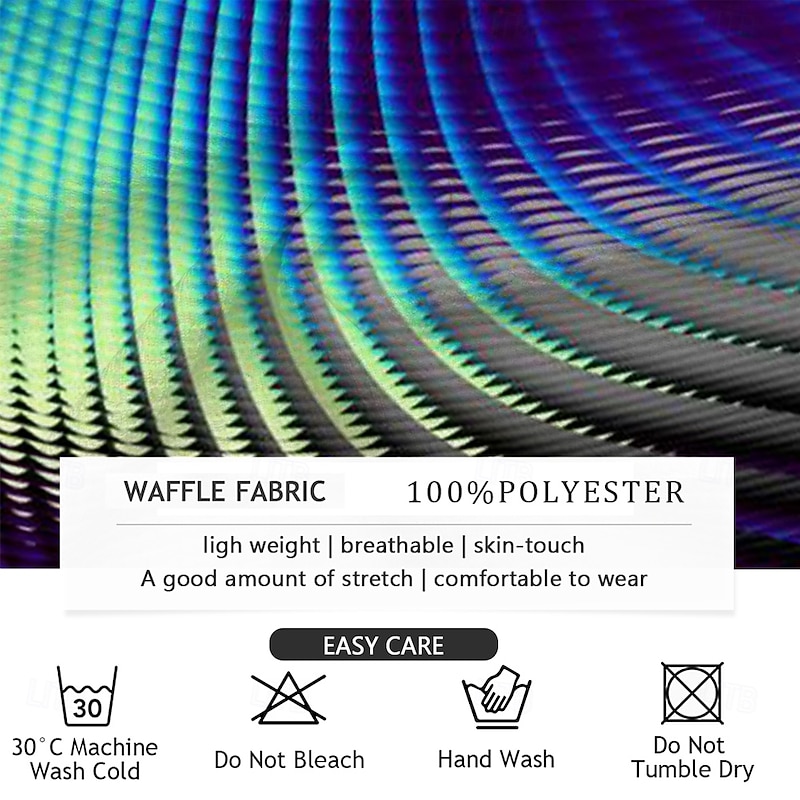 Men's Waffle Polo Shirts Golf Shirt Long Sleeve Polo Shirts Collared Shirts Business Casual Vacation Wear Formal Wear Festival Wear Buttons 3D Print Summer Blue3