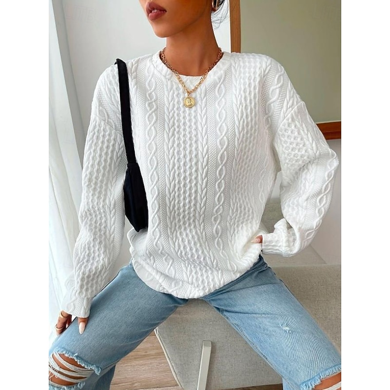 Women's Sweatshirt Elegant Vintage Plain Work Dailywear Casual Crew Neck Patchwork Long Sleeve Black White Blue Gray Fall Winter