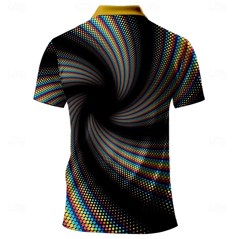 Men's Graphic Golf Shirt Short Sleeve Polo Shirts Collared Shirts Casual Vacation Wear Rave Wear Party Outfits Buttons 3D Print Summer Black2