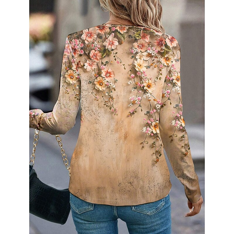 Women's T Shirt Casual Print Regular Tops Daily Yellow Pink Blue Spring Fall2