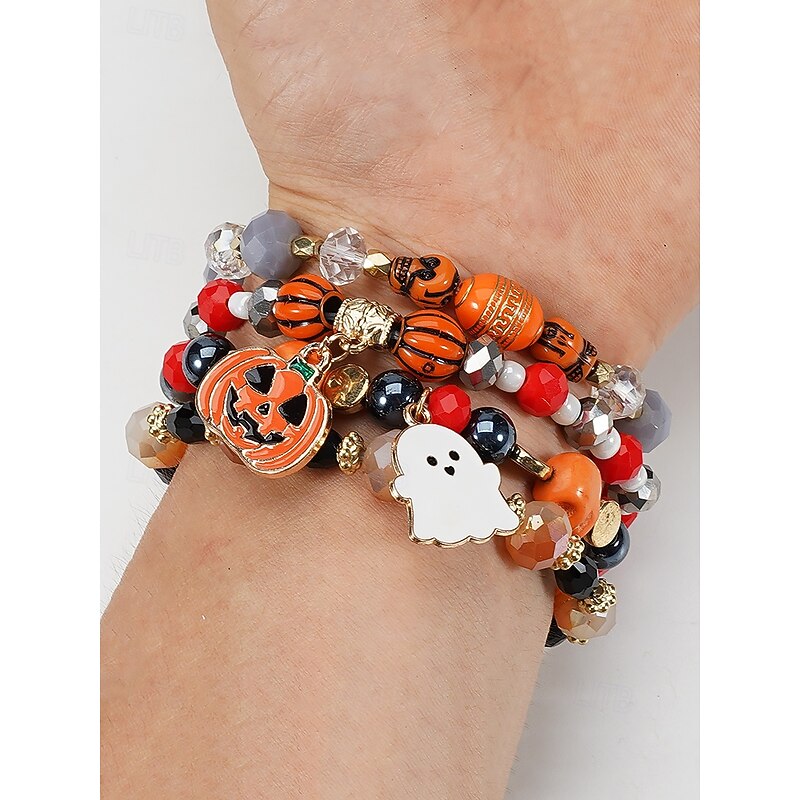 Women's Colorful Halloween Beaded Bracelet with Pumpkin and Bat Charms for Festive and Party Wear4