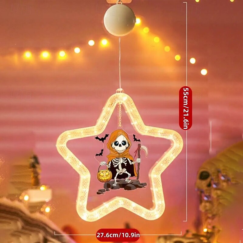 Halloween Suction Cup Star Lights, Atmosphere Decorative LED Pumpkin Castle Cat Bat Ghost Hanging Lights, Indoor String Lights Decorations4