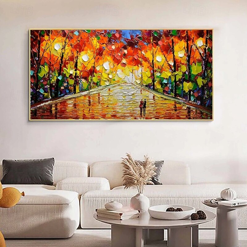 100% Hand Painted 3D pattle knife forest Oil Painting hand painted street art Forest Nordic Abstract Decorative lovers autumn Painting for Living Room bedroom wall decoration  Porch Canvas Art3