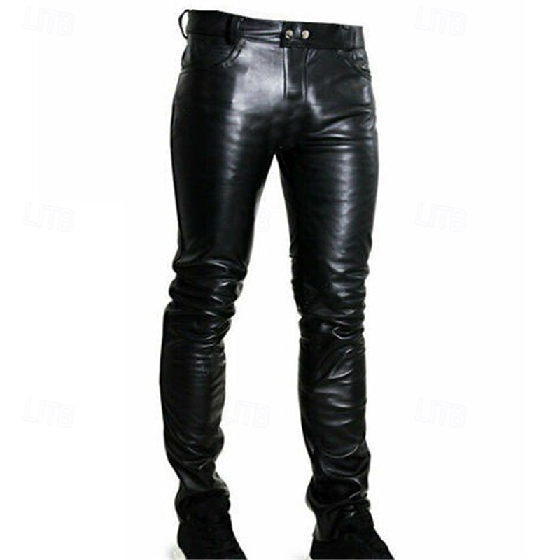 Men's Trousers Faux Leather Shorts Buttons Pocket Plain Comfort Outdoor Daily Fashion Casual Black Micro-elastic2