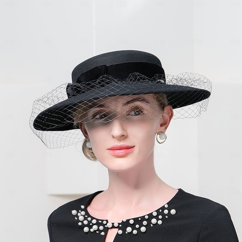 Hats 100% Wool Bowler / Cloche Hat Fedora Hat Holiday Tea Party Elegant Wedding With Face Veil Headpiece Headwear3