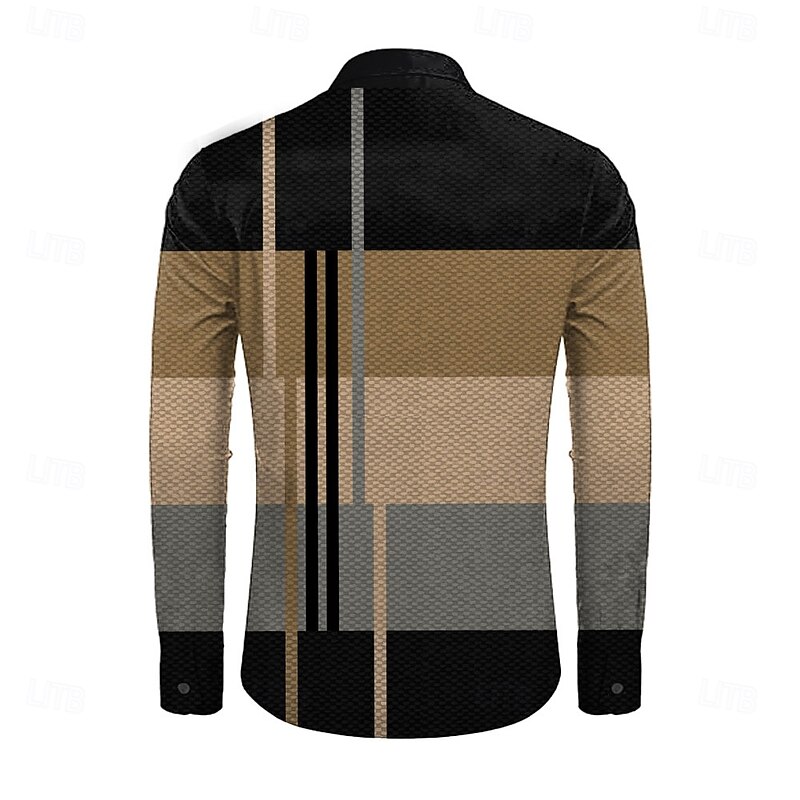 Men's Dress Shirt Button Up Shirt Color Block Business Daily Brown Long Sleeve Shirt Collar Fall Spring & Summer Clothing Apparel Button Up3