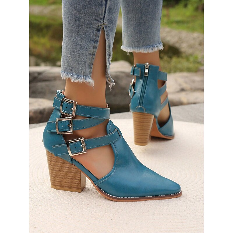 Women's Turquoise Ankle Strap Heels with Pointed Toe – Chic Buckle Closure Heels for Spring and Summer Events4