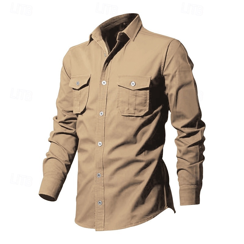 Men's Shirt Casual Shirt Button Up Shirt Black White Light Green khaki Army Green Long Sleeve Plain Collar Vacation Daily Clothing Apparel Fashion Casual3