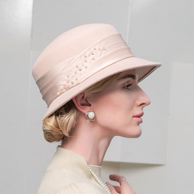 Hats 100% Wool Bucket Hat Fedora Hat Wedding Evening Party Elegant Wedding With Cap Beading Headpiece Headwear3
