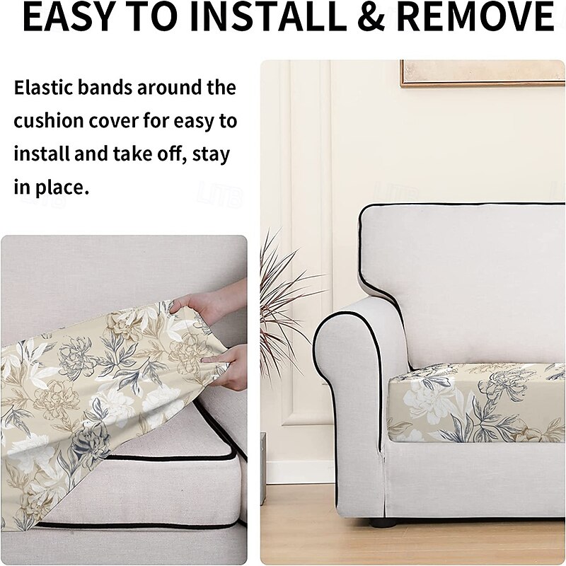 Stretch Floral Seat Cushion Cover Soft Elastic Slipcover for Enhanced Comfort and Furniture Protection3