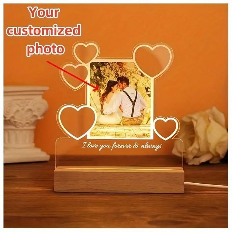 Personalized Night Light Up Photo Frame Heart Shaped Wedding LED Night Light - Custom Photo Acrylic USB Lamp Romantic Wedding Anniversary Birthday  Gift Perfect for Couples and Friends4