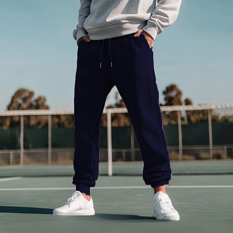 Men's Fleece Pants Sweatpants Joggers Workout Pants Track Pants Pocket Elastic Waist Solid Color Lightweight Full Length Casual Daily Trousers Athletic White Navy Blue Micro-elastic3