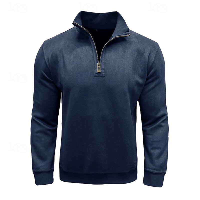 Men's Sweatshirt Quarter Zip Sweatshirt Black Army Green Royal Blue Brown Khaki Half Zip Plain Half Zip Sports & Outdoor Daily Holiday Polyester Streetwear Basic Casual Fall & Winter Clothing Apparel2